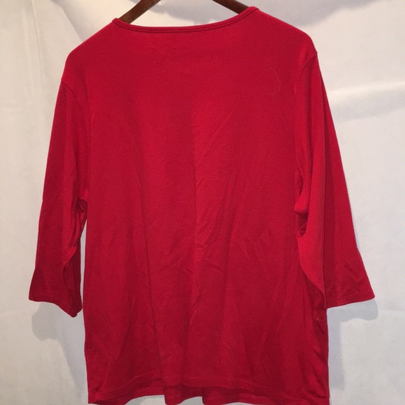 Coral Bay Festive Red Holiday Top With Snowman Appliqué | Christmas Red - Picture 5 of 5